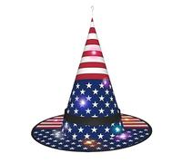 JaoXer American Flag Stars Stripes Witch Hat Halloween - Foldable Decorative Party Hat with LED Lights for Party, Masquerade, Carnival & Christmas