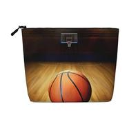 JaoXer Basketball Arena Fake Hemp Makeup Bag, Toiletry Organizer - One Pack for Multiple Daily Uses, Business Trip Companion, Black, One Size