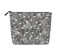 JaoXer Black & White Stripe Print Fake Hemp Makeup Bag - Travel Toiletry Organizer, Reusable Cosmetic Pouch, One Pack for Multiple Uses, Silver Sequin Sparkle Pattern, One Size