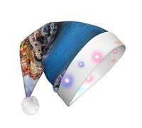 JaoXer Cinque Terre scenery LED Christmas Hat for Adults - New Year Party Headwear, Holiday Warm Plush Santa Comfort Cap, Merry Beanie