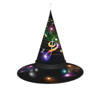 JaoXer Colorful Music Notes Witch Hat Halloween - Foldable Decorative Party Hat with LED Lights for Party, Masquerade, Carnival & Christmas