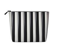 JaoXer Cows and Strawberries Print Fake Hemp Makeup Bag - Travel Toiletry Organizer, Reusable Cosmetic Pouch, One Pack for Multiple Uses, Black & White Stripe, One Size