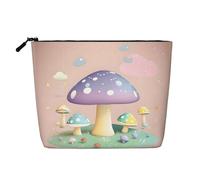 JaoXer Cute colored mushrooms Print Fake Hemp Makeup Bag - Travel Toiletry Organizer, Reusable Cosmetic Pouch, One Pack for Multiple Uses, Cartoon Mushroom, One Size