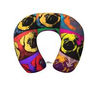 JaoXer Dogs Pop Art Pug Memory Foam Travel Pillow â€“ Neck Support for Airplane, Car, Home Office, See Movies, Work, Drive, Leisure