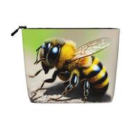 JaoXer Flag of Zimbabwe Print Fake Hemp Makeup Bag - Travel Toiletry Organizer, Reusable Cosmetic Pouch, One Pack for Multiple Uses, Cute Little Bee, One Size
