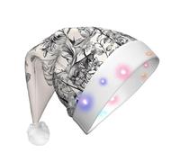 JaoXer Floral Herbs Botanical Engraving LED Christmas Hat for Adults - New Year Party Headwear, Holiday Warm Plush Santa Comfort Cap, Merry Beanie