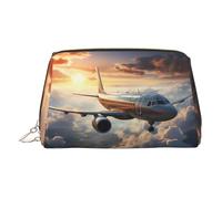 JaoXer Gold Leather Makeup Bag - Airplanes are soaring Print Travel Cosmetic Bags with Zipper, Portable Toiletry Organizer for Daily Use, Gold, One Size