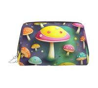 JaoXer Gold Leather Makeup Bag - Colorful Dream Mushroom Print Travel Cosmetic Bags with Zipper, Portable Toiletry Organizer for Daily Use, Silver, One Size