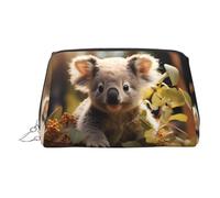 JaoXer Gold Leather Makeup Bag - Cute Koala Plant Print Travel Cosmetic Bags with Zipper, Portable Toiletry Organizer for Daily Use, Silver, One Size
