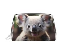 JaoXer Gold Leather Makeup Bag - Cute Koala Print Travel Cosmetic Bags with Zipper, Portable Toiletry Organizer for Daily Use, Silver, One Size