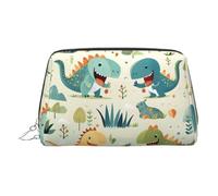 JaoXer Gold Leather Makeup Bag - Cute little baby dinosaur Print Travel Cosmetic Bags with Zipper, Portable Toiletry Organizer for Daily Use, Silver, One Size
