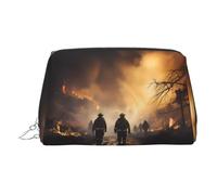 JaoXer Gold Leather Makeup Bag - Firefighters fighting fires Print Travel Cosmetic Bags with Zipper, Portable Toiletry Organizer for Daily Use, Silver, One Size