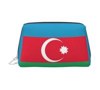 JaoXer Gold Leather Makeup Bag - Flag of Azerbaijan Print Travel Cosmetic Bags with Zipper, Portable Toiletry Organizer for Daily Use, Silver, One Size