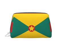 JaoXer Gold Leather Makeup Bag - Flag of Grenada Print Travel Cosmetic Bags with Zipper, Portable Toiletry Organizer for Daily Use, Silver, One Size