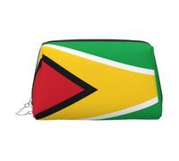 JaoXer Gold Leather Makeup Bag - Flag of Guyana Print Travel Cosmetic Bags with Zipper, Portable Toiletry Organizer for Daily Use, Silver, One Size