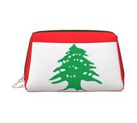 JaoXer Gold Leather Makeup Bag - Flag of Lebanon Print Travel Cosmetic Bags with Zipper, Portable Toiletry Organizer for Daily Use, Gold, One Size