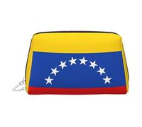 JaoXer Gold Leather Makeup Bag - Flag of Venezuela Print Travel Cosmetic Bags with Zipper, Portable Toiletry Organizer for Daily Use, Silver, One Size