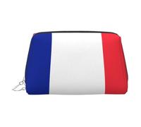 JaoXer Gold Leather Makeup Bag - French flag Print Travel Cosmetic Bags with Zipper, Portable Toiletry Organizer for Daily Use, Silver, One Size