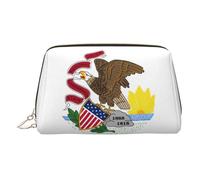 JaoXer Gold Leather Makeup Bag - Illinois State Flag Print Travel Cosmetic Bags with Zipper, Portable Toiletry Organizer for Daily Use, Gold, One Size