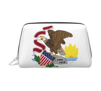 JaoXer Gold Leather Makeup Bag - Illinois State Flag Print Travel Cosmetic Bags with Zipper, Portable Toiletry Organizer for Daily Use, Silver, One Size
