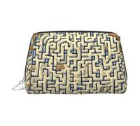 JaoXer Gold Leather Makeup Bag - Labyrinth Treasure Map Print Travel Cosmetic Bags with Zipper, Portable Toiletry Organizer for Daily Use, Silver, One Size