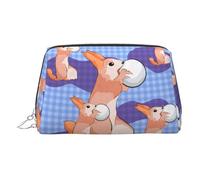 JaoXer Gold Leather Makeup Bag - rabbit holding the ball Print Travel Cosmetic Bags with Zipper, Portable Toiletry Organizer for Daily Use, Silver, One Size