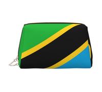 JaoXer Gold Leather Makeup Bag - Tanzania Flag Print Travel Cosmetic Bags with Zipper, Portable Toiletry Organizer for Daily Use, Gold, One Size