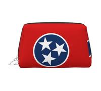 JaoXer Gold Leather Makeup Bag - Tennessee State Flag Print Travel Cosmetic Bags with Zipper, Portable Toiletry Organizer for Daily Use, Silver, One Size
