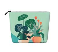 JaoXer Green Turtleback Print Fake Hemp Makeup Bag - Travel Toiletry Organizer, Reusable Cosmetic Pouch, One Pack for Multiple Uses, Indoor Cartoon Potted Green Plants, One Size