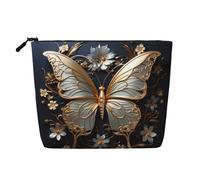 JaoXer Indiana State Flag Print Fake Hemp Makeup Bag - Travel Toiletry Organizer, Reusable Cosmetic Pouch, One Pack for Multiple Uses, Gold White Butterflies, One Size