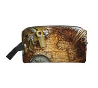 JaoXer Large Travel Cosmetic Bag – Reusable Compass and Old World Map Print Dopp Kit for Toiletries, Portable Organizer for Men and Women, White, One Size