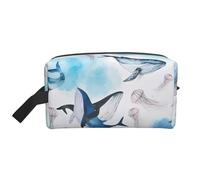 JaoXer Large Travel Cosmetic Bag – Reusable Sea whale and jellyfish Print Dopp Kit for Toiletries, Portable Organizer for Men and Women, White, One Size
