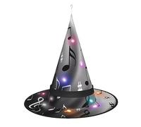 JaoXer Music Notes Print Witch Hat Halloween - Foldable Decorative Party Hat with LED Lights for Party, Masquerade, Carnival & Christmas