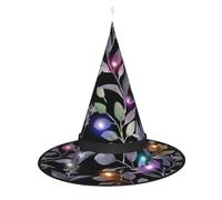 JaoXer Purple Sage Green Leaves Witch Hat Halloween - Foldable Decorative Party Hat with LED Lights for Party, Masquerade, Carnival & Christmas