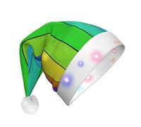 JaoXer Rainbow Colored Wood Background LED Christmas Hat for Adults - New Year Party Headwear, Holiday Warm Plush Santa Comfort Cap, Merry Beanie