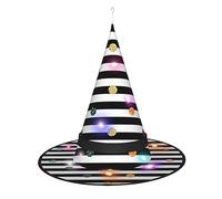 JaoXer Rainbow Polka Dot Stripe Black and White Witch Hat Halloween - Foldable Decorative Party Hat with LED Lights for Party, Masquerade, Carnival & Christmas