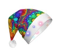 JaoXer Rainbow Tie Dye-Red LED Christmas Hat for Adults - New Year Party Headwear, Holiday Warm Plush Santa Comfort Cap, Merry Beanie