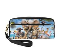 JaoXer Reusable Cosmetic Makeup Bag â€“ Travel Toiletry Organizer, Full Design African Animals Print Leather Pouch for Women, Black, One Size