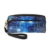 JaoXer Reusable Cosmetic Makeup Bag – Travel Toiletry Organizer, Full Design Artificial Intelligence Brain Print Leather Pouch for Women