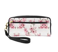 JaoXer Reusable Cosmetic Makeup Bag â€“ Travel Toiletry Organizer, Full Design Cherry Blossom Print Leather Pouch for Women, Black, One Size