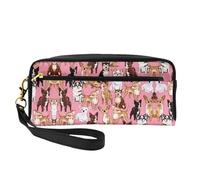 JaoXer Reusable Cosmetic Makeup Bag – Travel Toiletry Organizer, Full Design Chiwawas Dog Pink Print Leather Pouch for Women, Black, One Size
