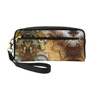 JaoXer Reusable Cosmetic Makeup Bag – Travel Toiletry Organizer, Full Design Compass and Old World Map Print Leather Pouch for Women, Black, One Size