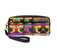 JaoXer Reusable Cosmetic Makeup Bag – Travel Toiletry Organizer, Full Design Dogs Pop Art Pug Print Leather Pouch for Women, Black, One Size