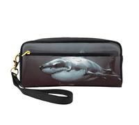 JaoXer Reusable Cosmetic Makeup Bag â€“ Travel Toiletry Organizer, Full Design Great White Shark Print Leather Pouch for Women, Black, One Size