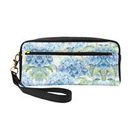 JaoXer Reusable Cosmetic Makeup Bag – Travel Toiletry Organizer, Full Design Hydrangea Watercolor Print Leather Pouch for Women, Black, One Size