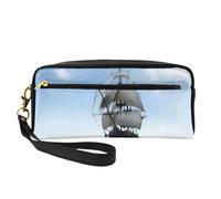 JaoXer Reusable Cosmetic Makeup Bag – Travel Toiletry Organizer, Full Design old sailing ship Print Leather Pouch for Women, Black, One Size