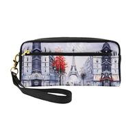 JaoXer Reusable Cosmetic Makeup Bag – Travel Toiletry Organizer, Full Design Paris City Tree Eiffel Tower Art Print Leather Pouch for Women, Black, One Size