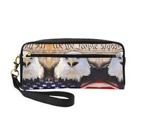 JaoXer Reusable Cosmetic Makeup Bag â€“ Travel Toiletry Organizer, Full Design Patriotic Bald Eagle with American Flag Print Leather Pouch for Women, Black, One Size