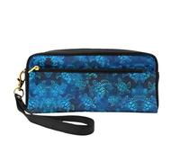 JaoXer Reusable Cosmetic Makeup Bag â€“ Travel Toiletry Organizer, Full Design Sea Turtle-Blue Print Leather Pouch for Women, Black, One Size