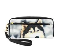 JaoXer Reusable Cosmetic Makeup Bag â€“ Travel Toiletry Organizer, Full Design Siberian Husky Print Leather Pouch for Women, Black, One Size